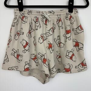 Disney Winnie The Pooh Womens Drawstring Waist Fleece Beige Sweat Shorts Large